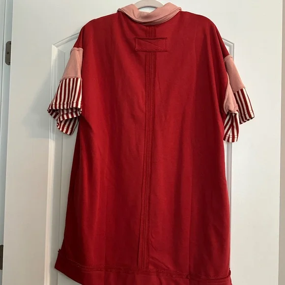 entro Red and Pink Striped Collar Polo Mini Dress - Picture 2 of 11